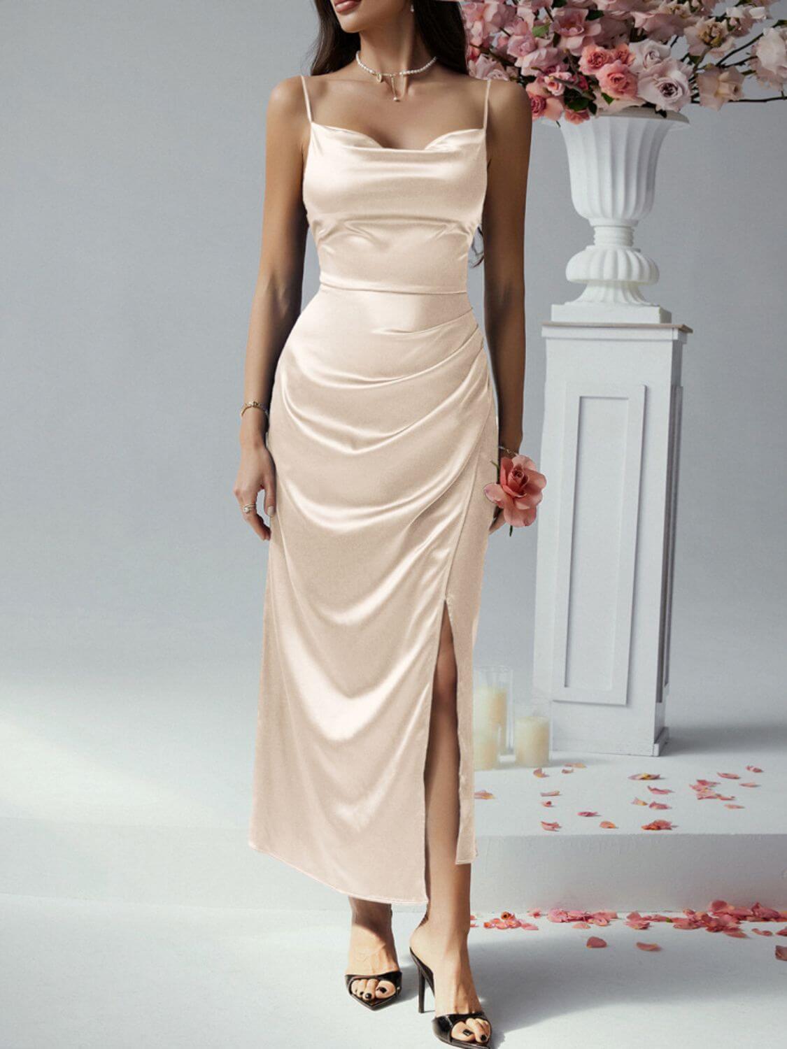 Devine Slit Ruched Maxi Cami Dress - Clothes For Her Online Store