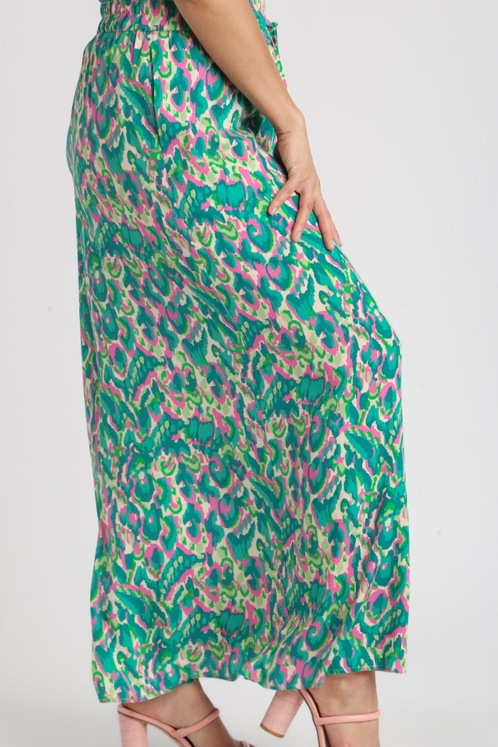Umgee Full Size Mixed Print High Waist Wide Leg Pants Plus Size - Clothes For Her Online Store