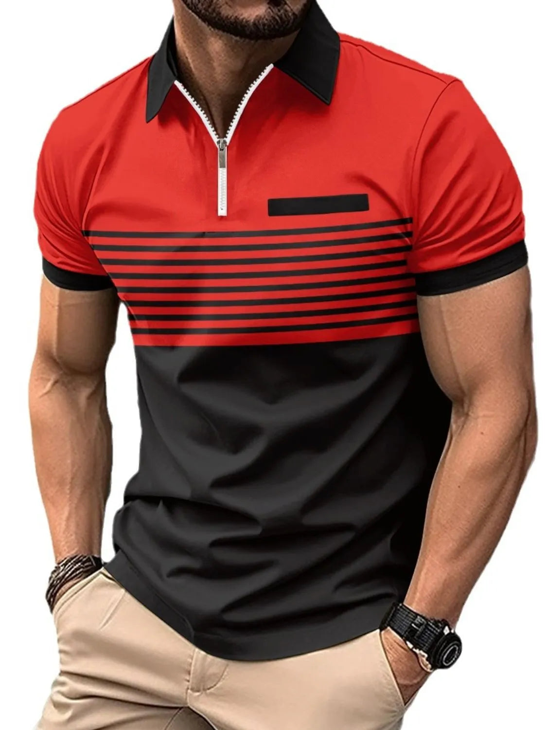 Men's Full Size Collared Neck Contrast Polo Plus Size