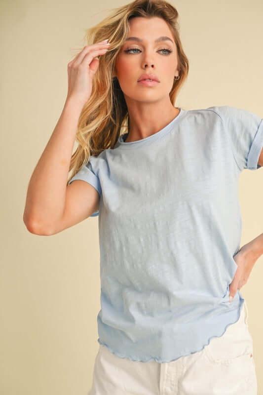 Aemi + Co Lettuce Edge Round Neck Short Sleeve T-Shirt - Clothes For Her Online Store