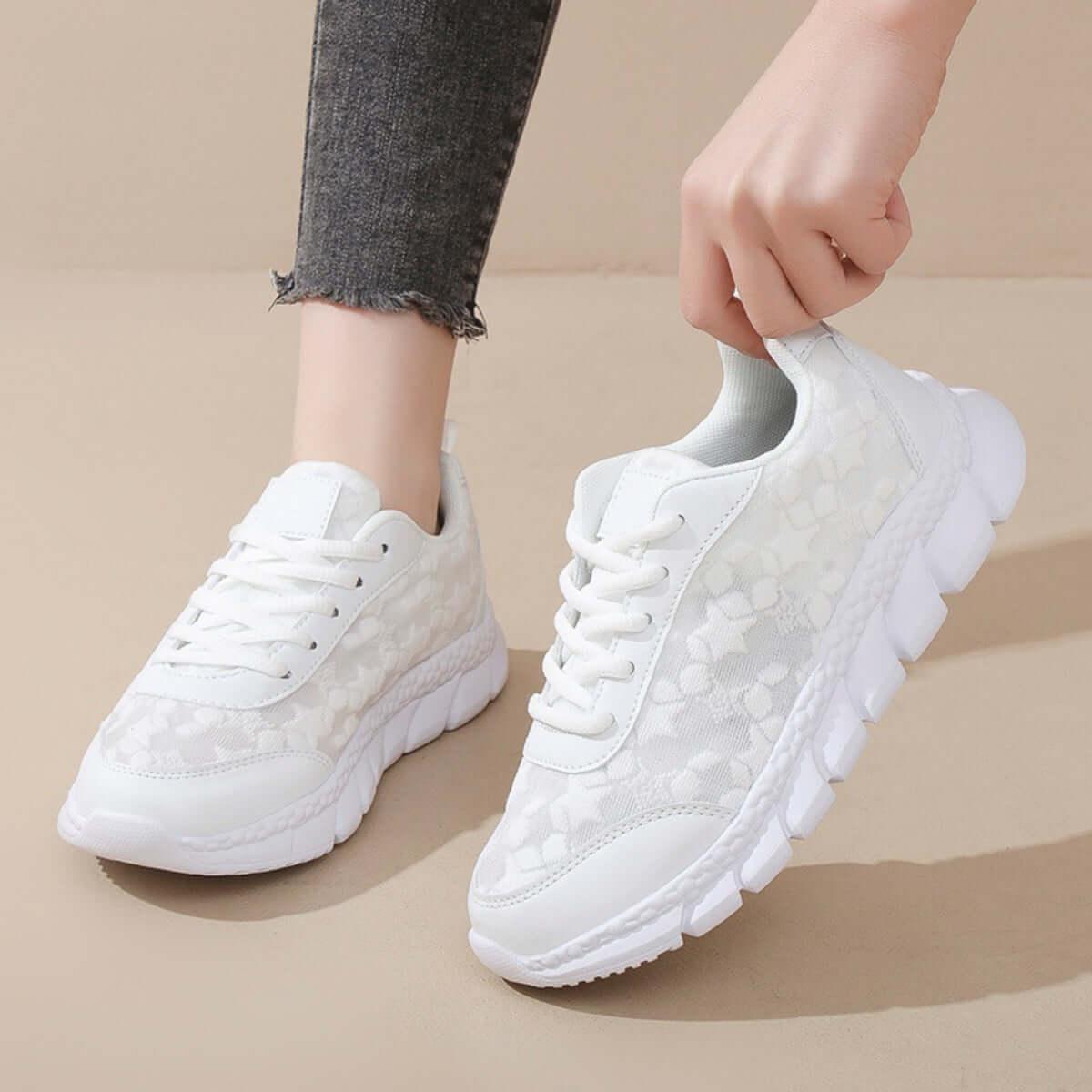 Lace Up Round Toe Star Mesh Athletic - Clothes For Her Online Store