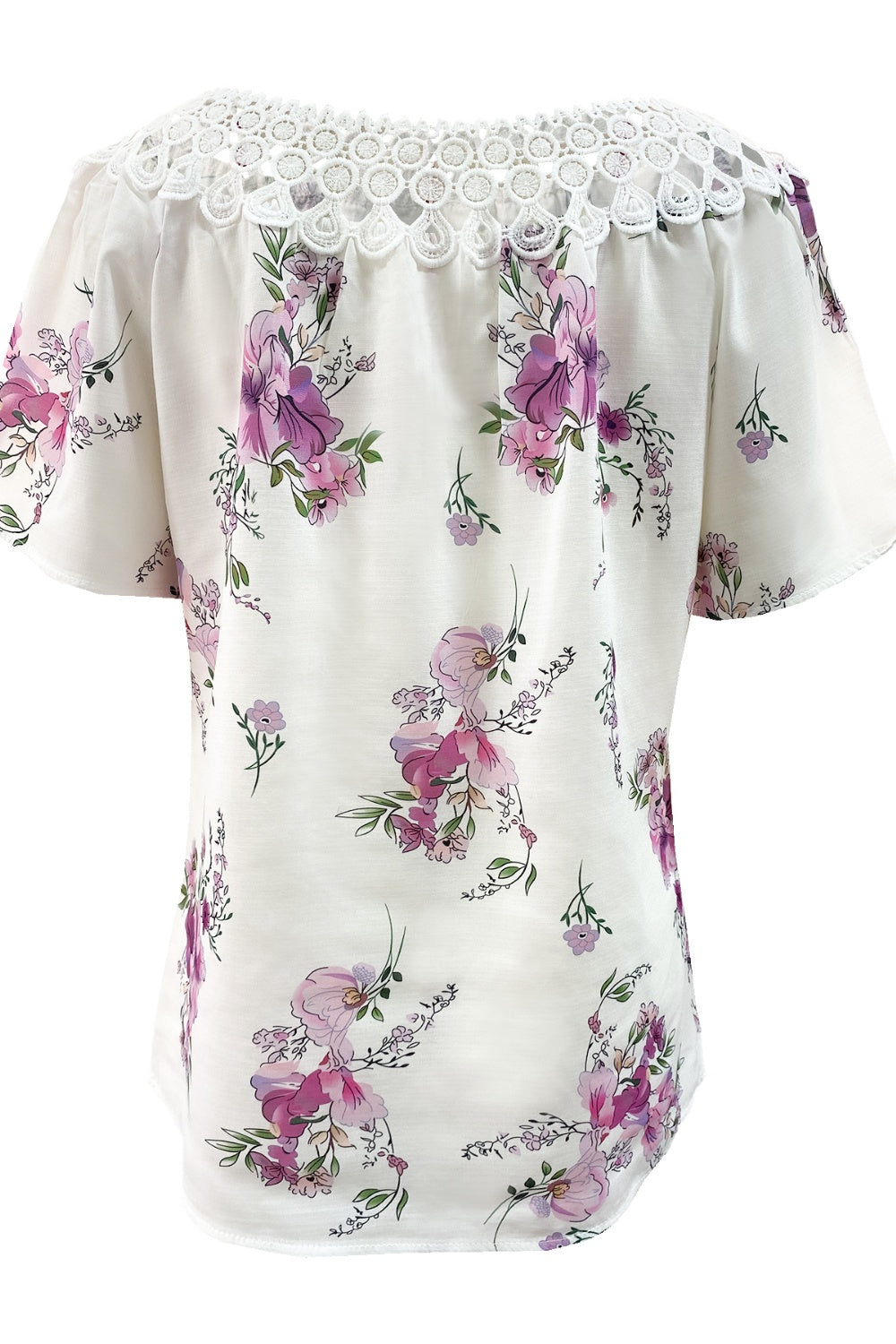 Full Size Printed Tie Neck Short Sleeve Blouse - Clothes For Her Online Store