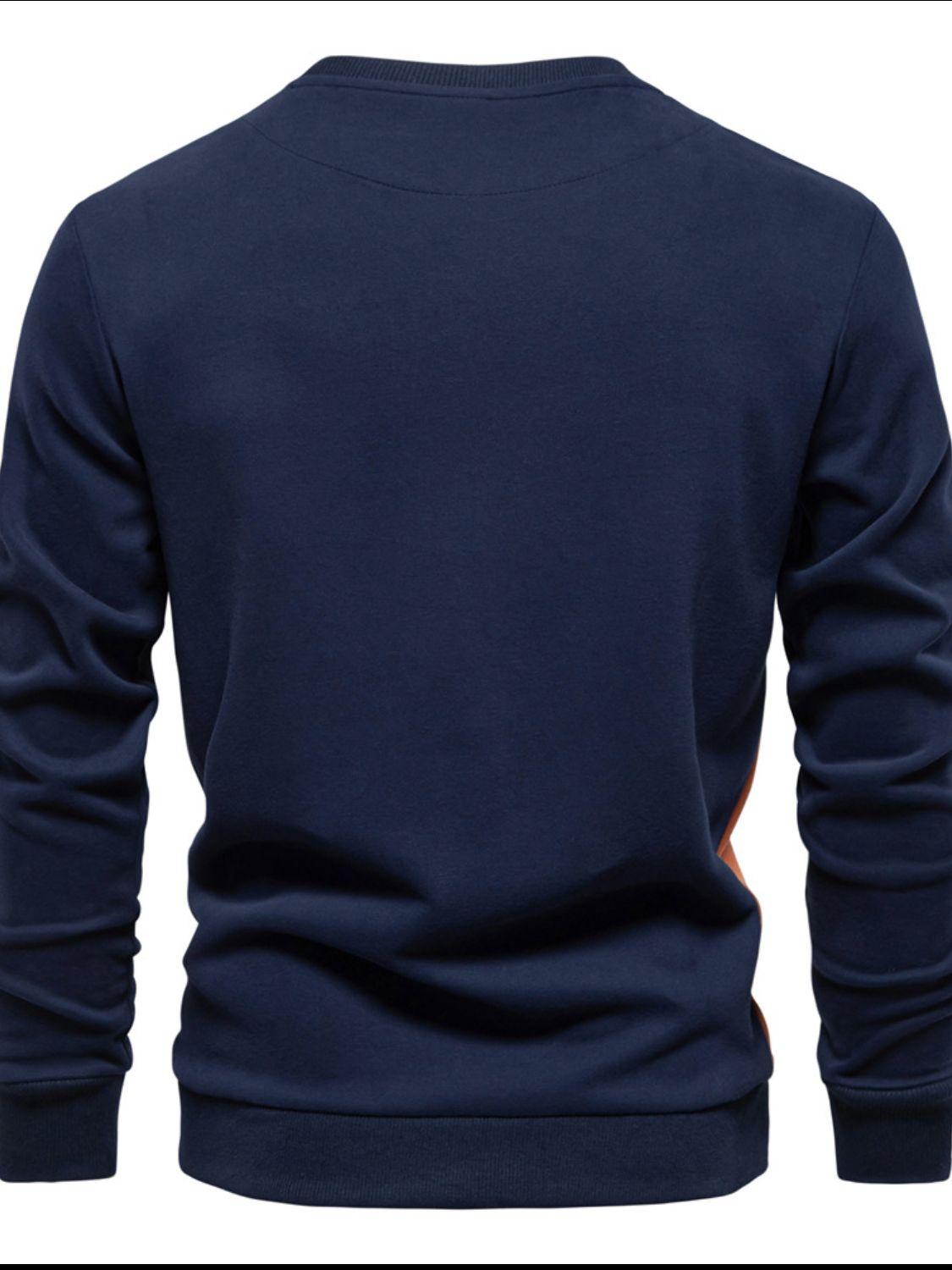 Men's Side Striped Contrast Round Neck Sweatshirt - Clothes For Her Online Store