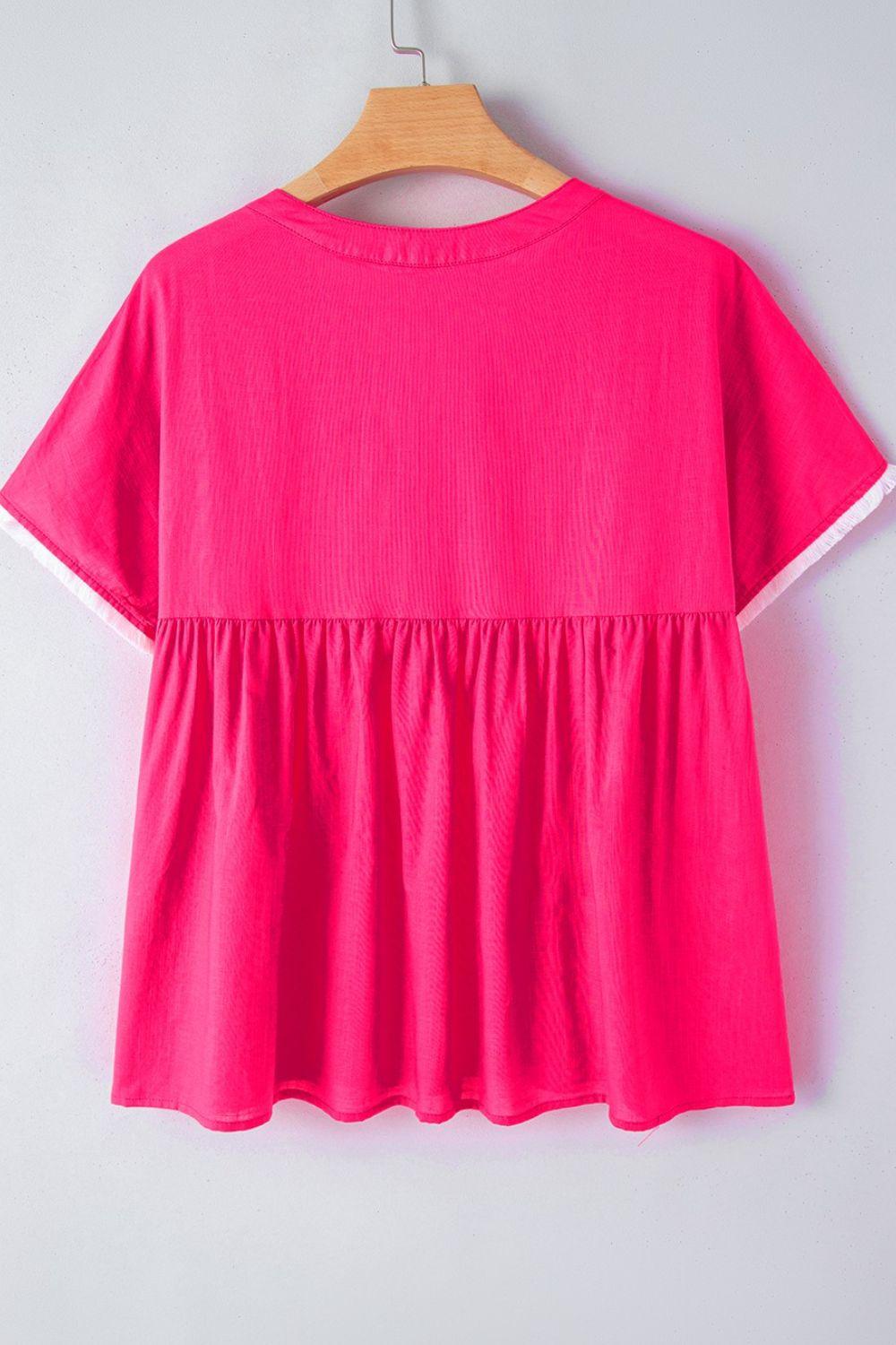 Geometric Embroidered Tassel Tie Neck Blouse - Clothes For Her Online Store