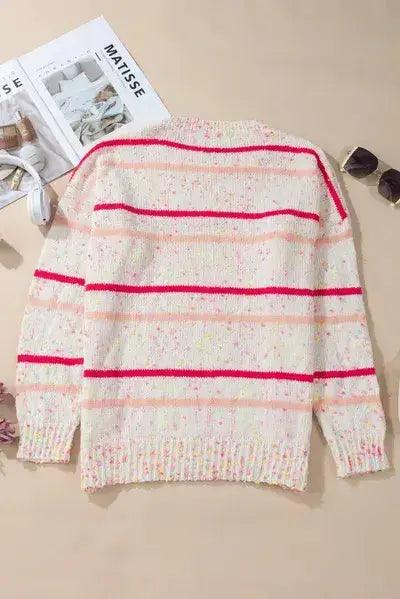 Plus Size Confetti Striped Round Neck Sweater - Clothes For Her Online Store