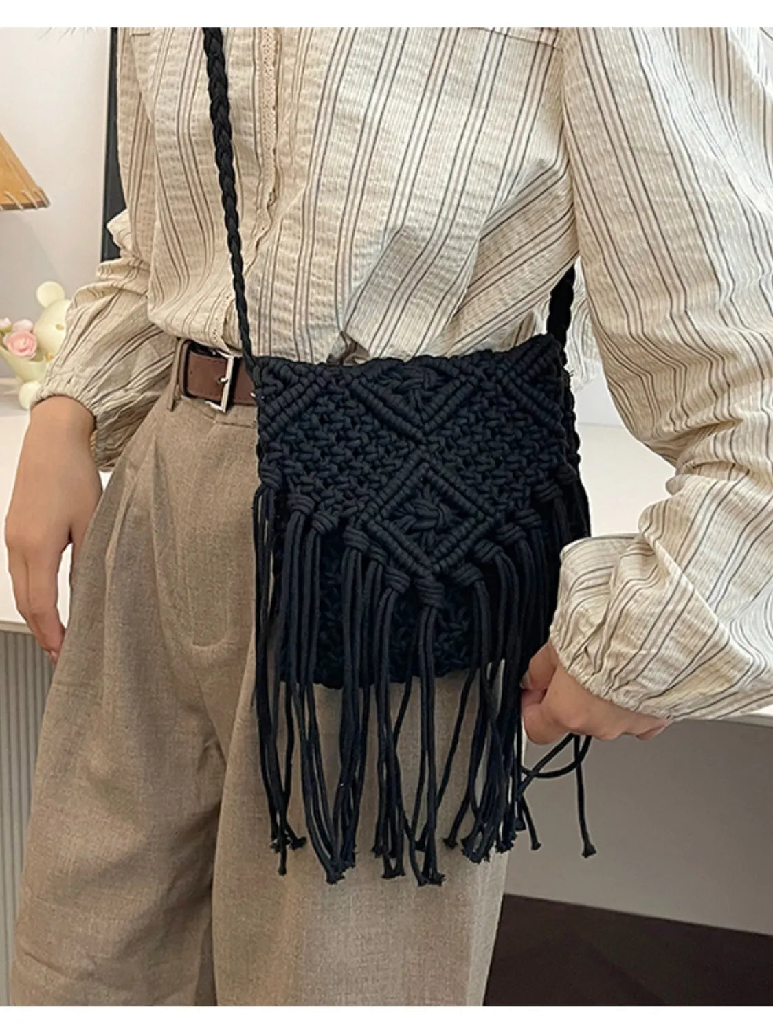 Fringe Woven Crossbody Bag