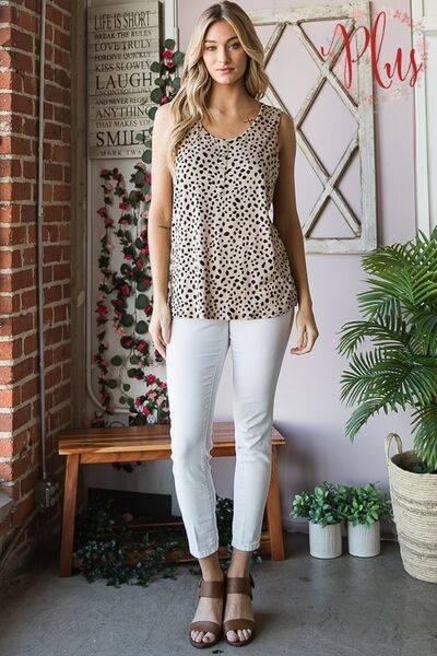 Heimish Full Size Front Button Animal Print Sleeveless Top Plus Size - Clothes For Her Online Store