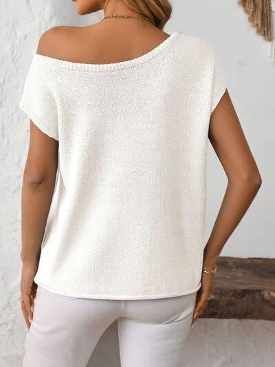 Mandy Boat Neck Short Sleeve Knit Top - Clothes For Her Online Store