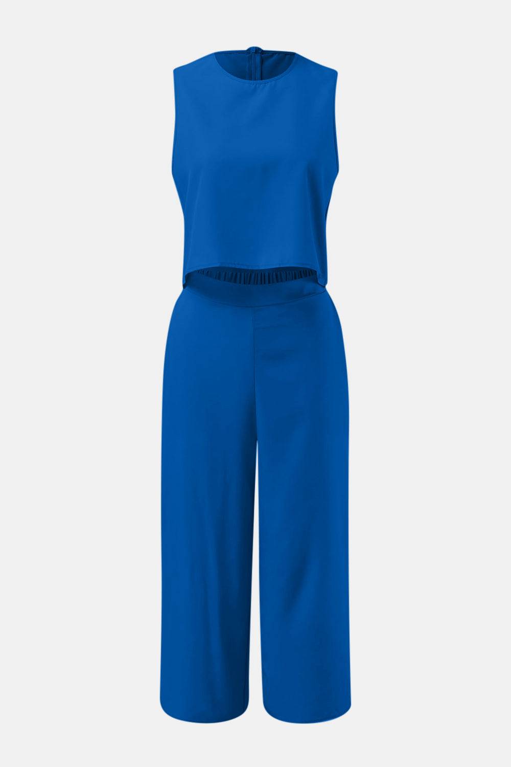 Round Neck Top and Wide Leg Pants Set
