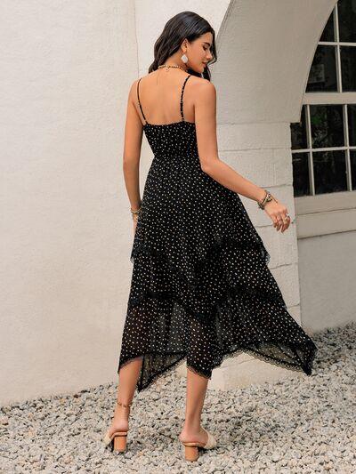 Lace Detail Layered Printed Midi Cami Dress - Clothes For Her Online Store