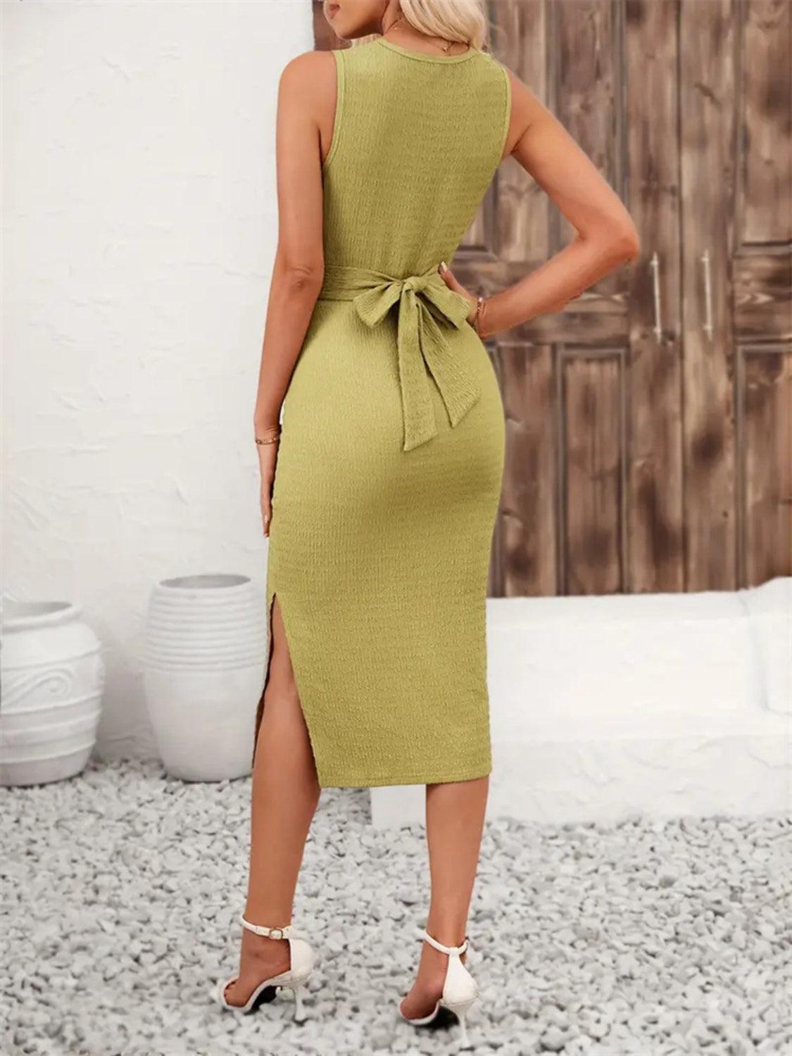 Back Tie Sleeveless Slit Midi Dress - Clothes For Her Online Store