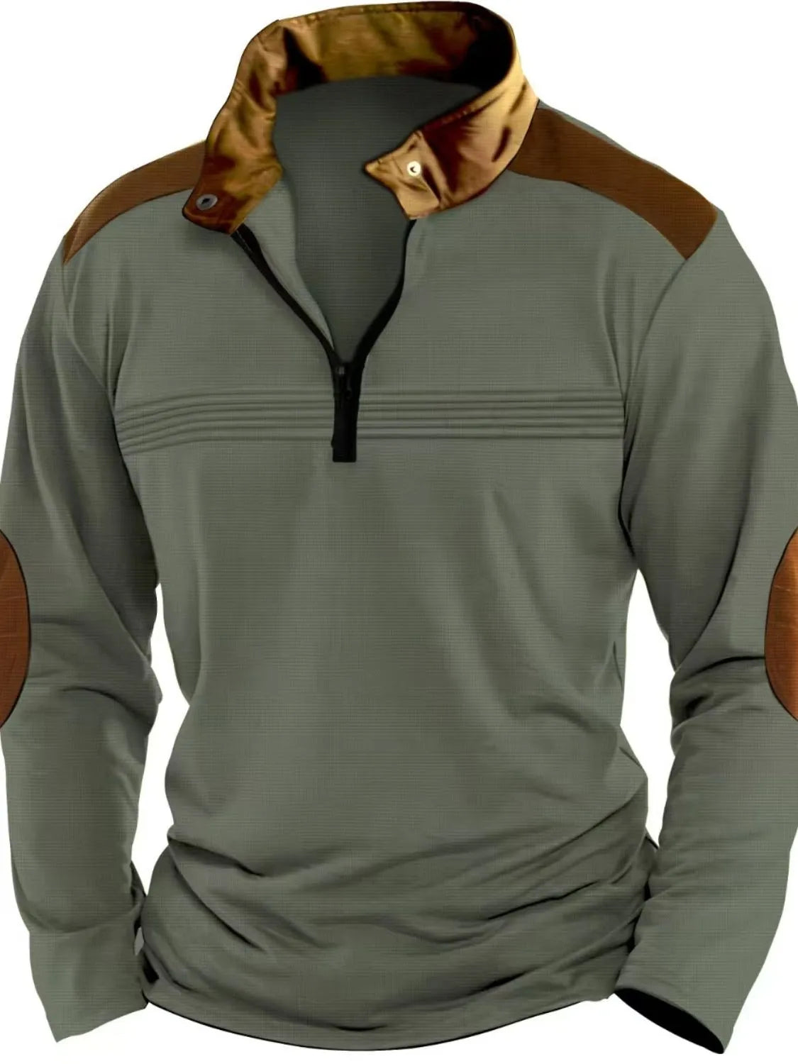 Men's Full Size Contrast Half Zip Long Sleeve Polo Plus Size