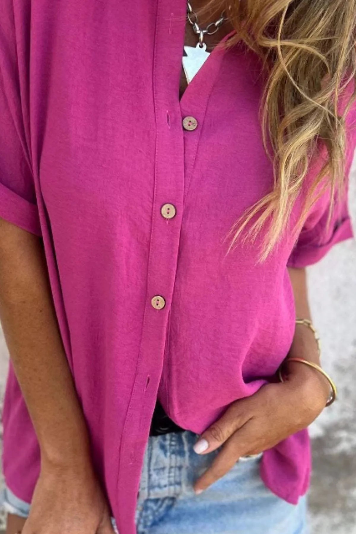 Full Size Casual Button Down Short Sleeve Loose Shirt Plus Size