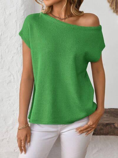 Mandy Boat Neck Short Sleeve Knit Top - Clothes For Her Online Store