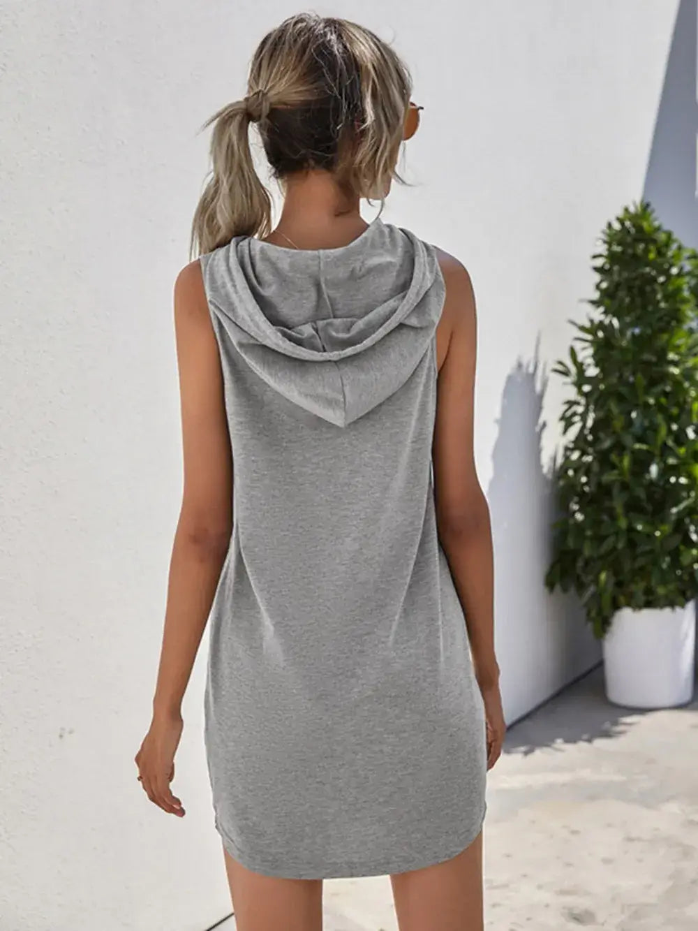 Drawstring Sleeveless Hooded Mini Dress