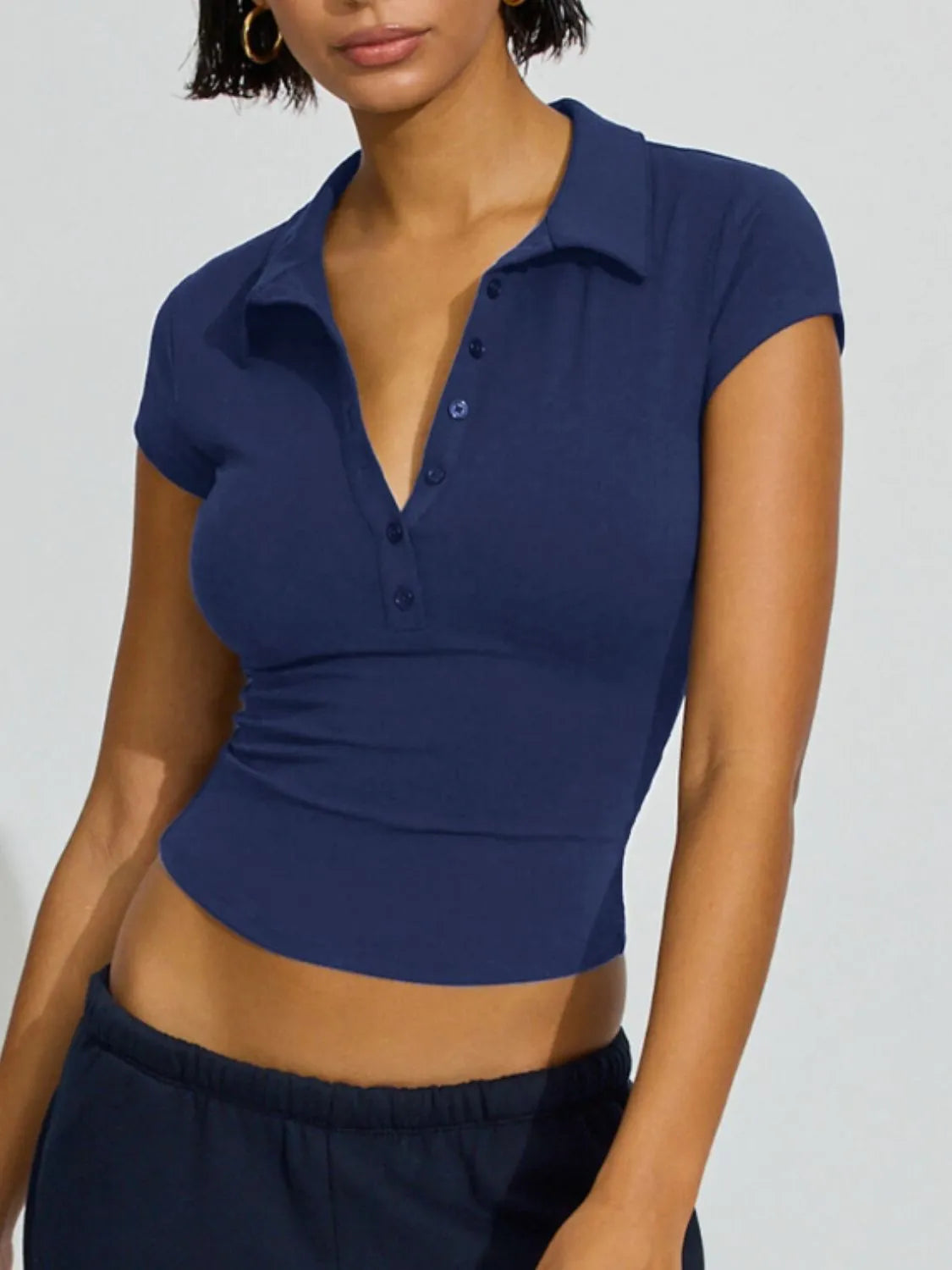 Collared Neck Short Sleeve Top