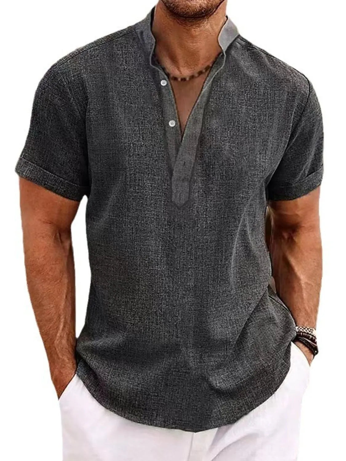 Men's Full Size Button Detail Short Sleeve Polo Plus Size