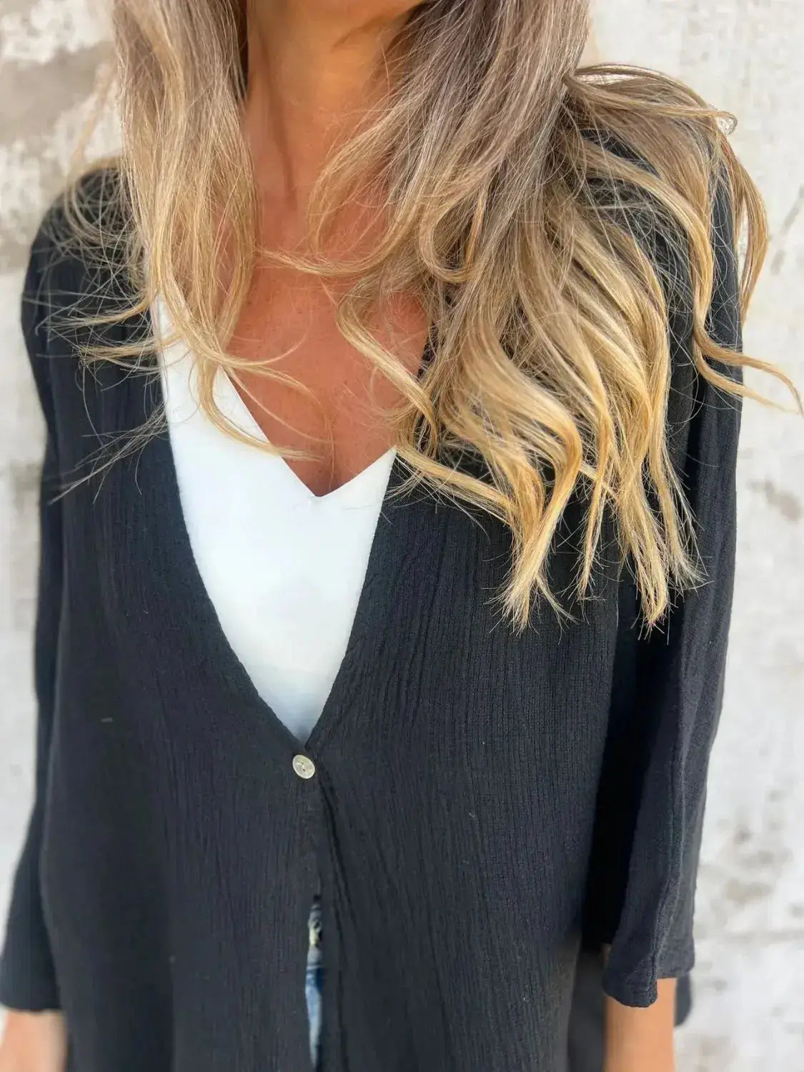 Full Size One Button Long Sleeve Shirt Plus Size - Clothes For Her Online Store