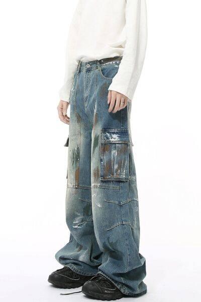 Waste Soil Style Jeans with Cargo Pockets - Clothes For Her Online Store