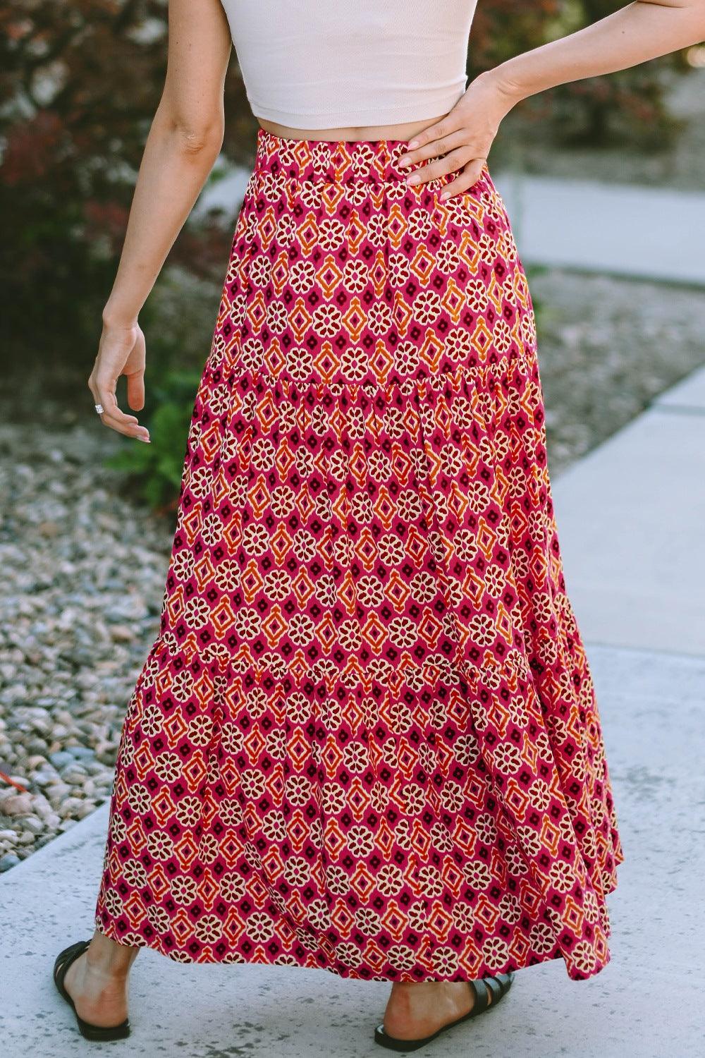 Printed Tiered Maxi Skirt - Clothes For Her Online Store