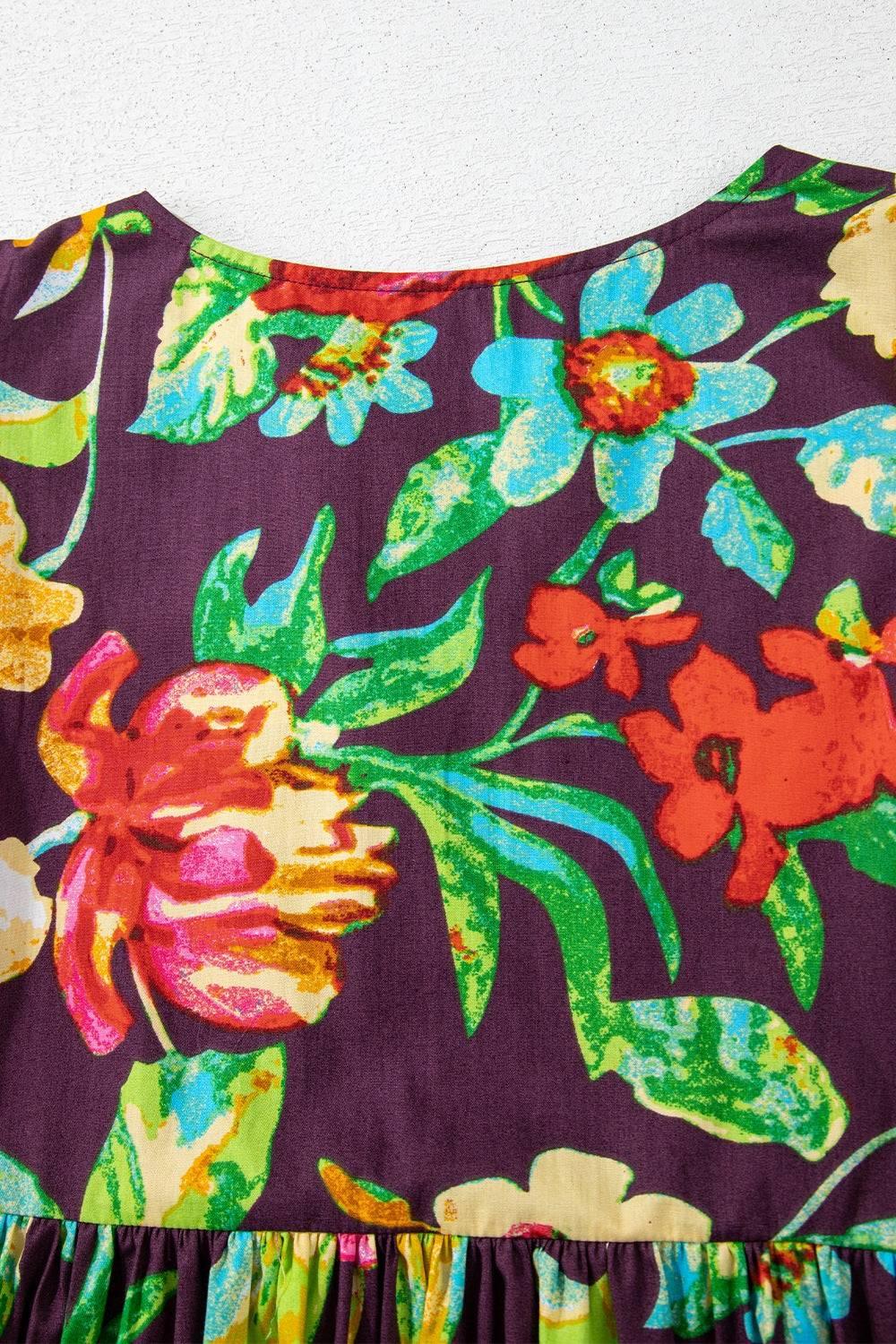 Flower Embroidered Trim Half Sleeve Blouse - Clothes For Her Online Store