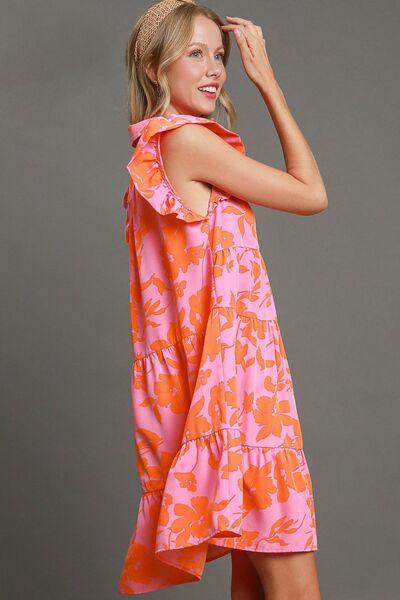 Umgee Full Size Floral Print Ruffle Cap Sleeve Tiered Dress Plus Size - Clothes For Her Online Store