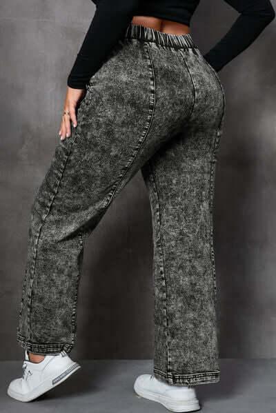 Plus Size Drawstring Pocketed Straight Jeans - Clothes For Her Online Store