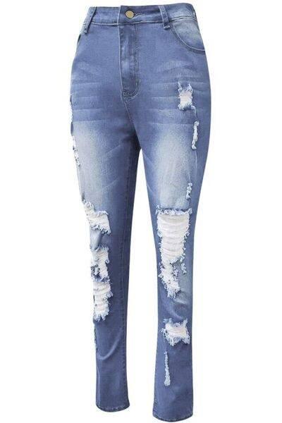 Full Size Distressed Skinny Jeans Plus Size - Clothes For Her Online Store