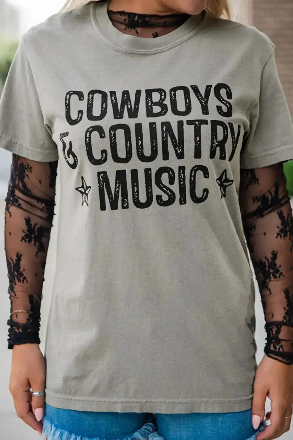 Letter Graphic Round Neck Short Sleeve T-Shirt - Clothes For Her Online Store