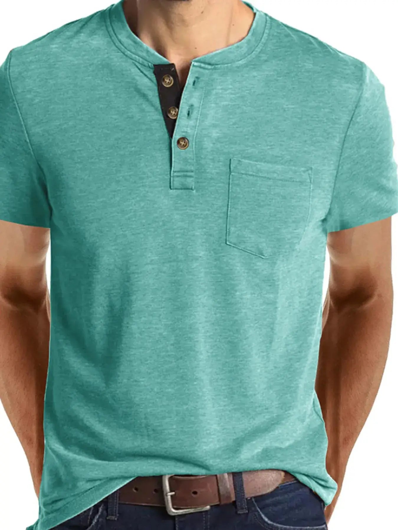 Men's Full Size Classic Henley Pocket Polo T-Shirt Plus Size