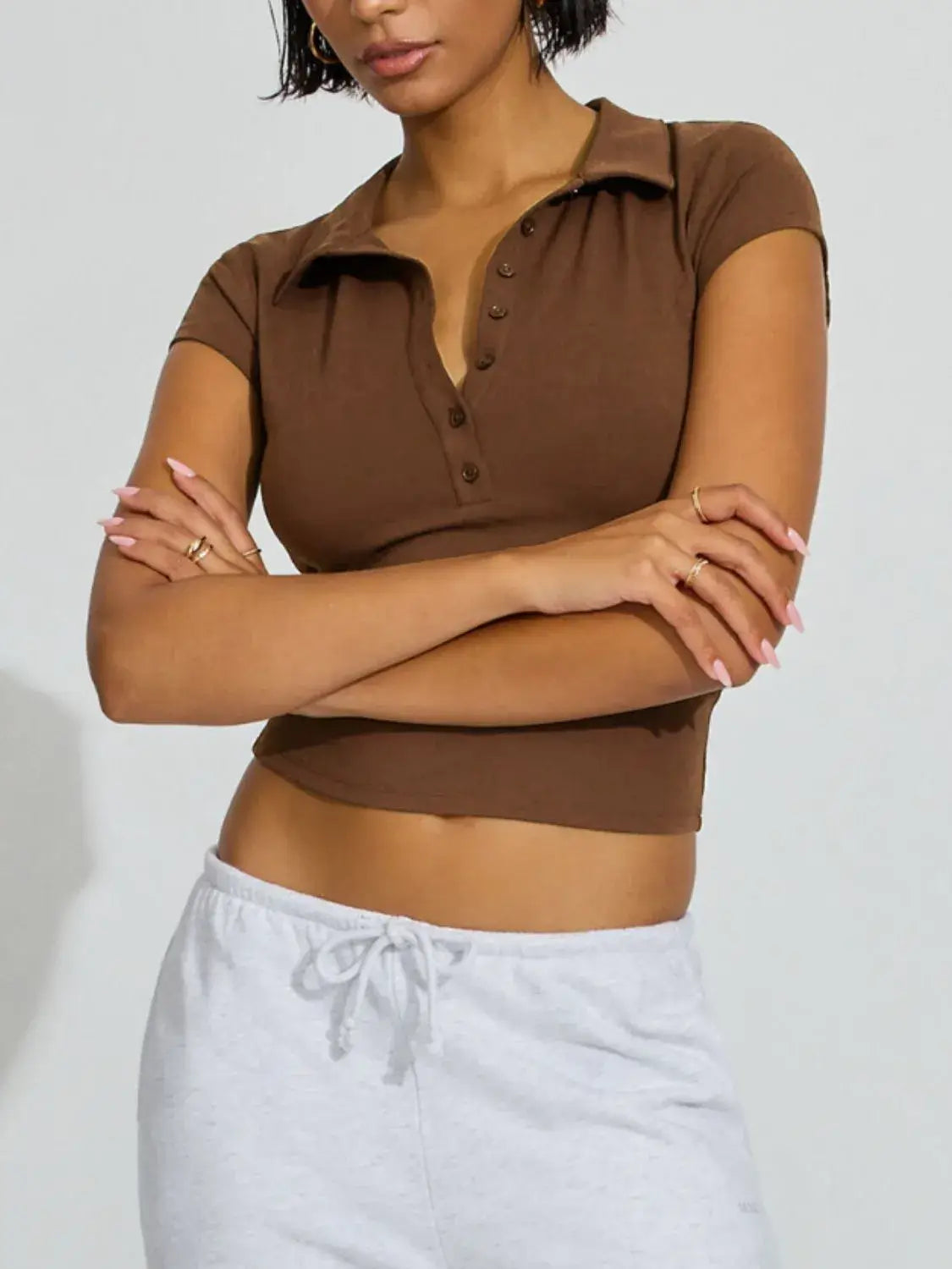 Collared Neck Short Sleeve Top