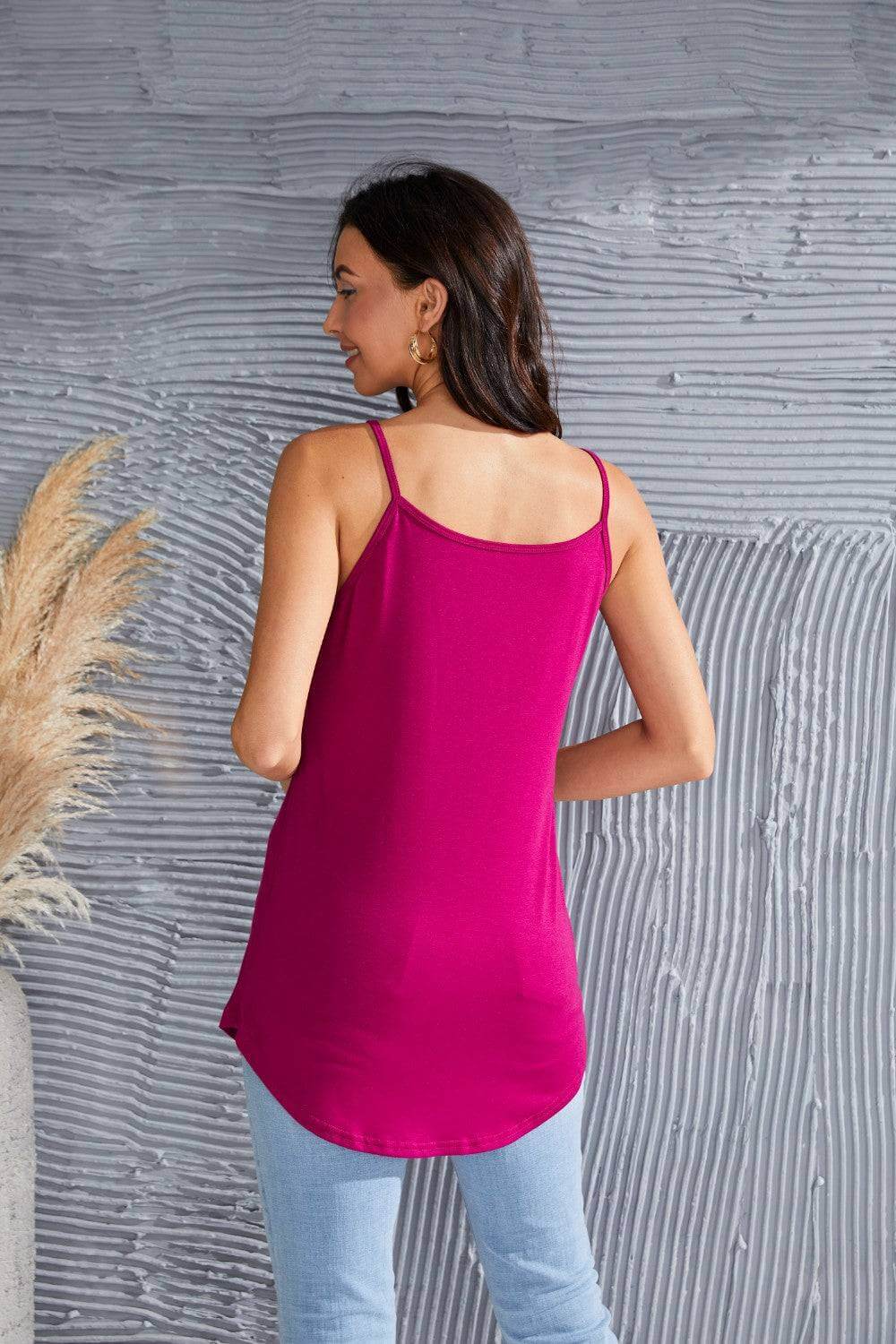 Full Size Spaghetti Strap V-Neck Flowy Tunic Cami - Clothes For Her Online Store