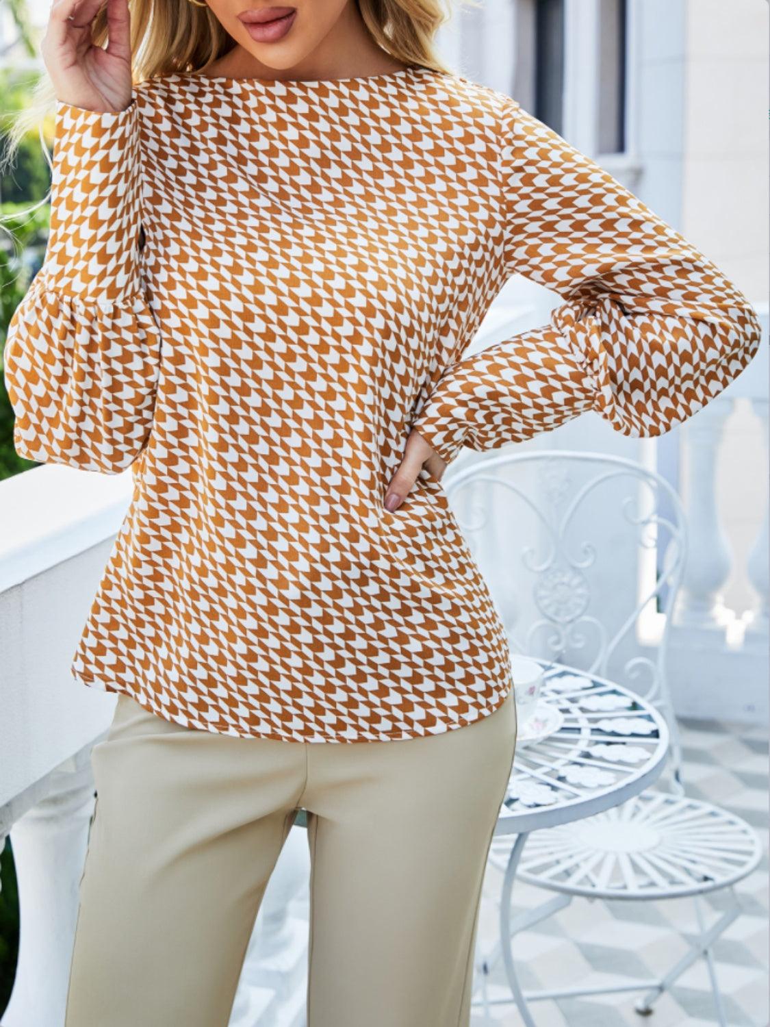 Printed Long Sleeve Blouse - Clothes For Her Online Store