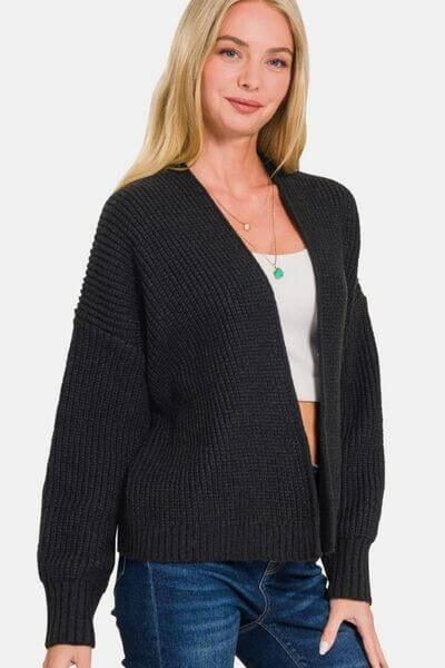 Zenana Open Front Drop Shoulder Sweater Cardigan - Clothes For Her Online Store