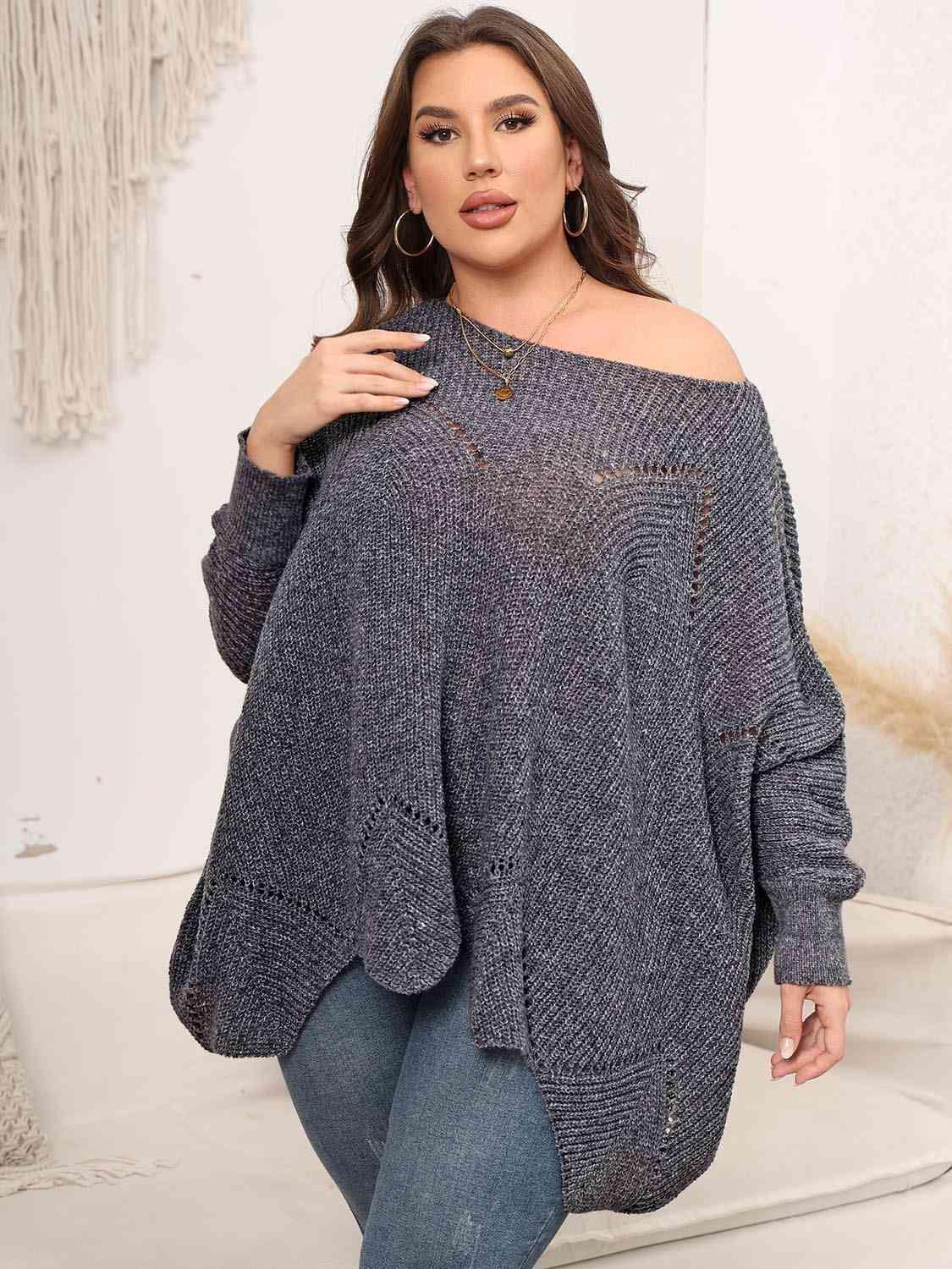 Plus Size Round Neck Batwing Sleeve Sweater - Clothes For Her Online Store