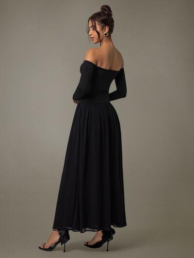 Off Shoulder Long Sleeve Maxi Dress - Clothes For Her Online Store