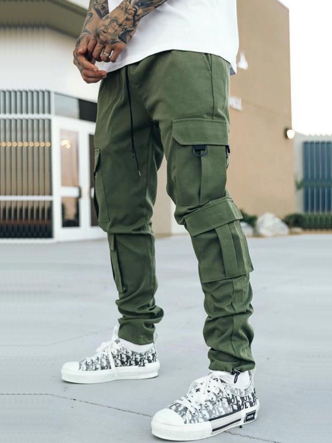 Men's Drawstring Pants with Cargo Pockets