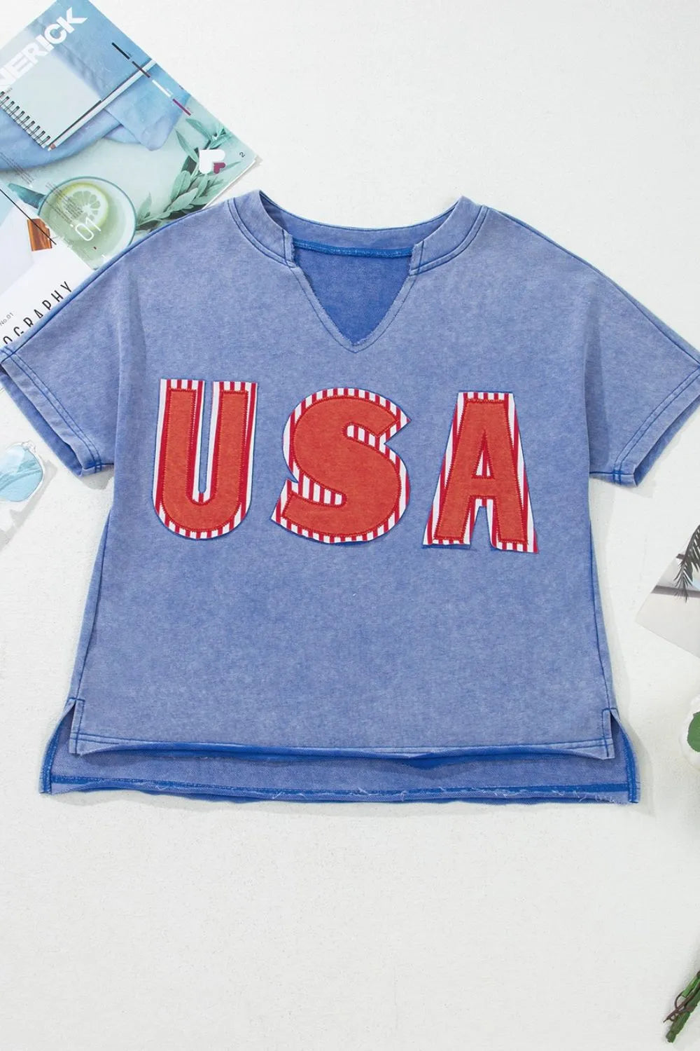 USA Patch Mineral Wash Notched T Shirt