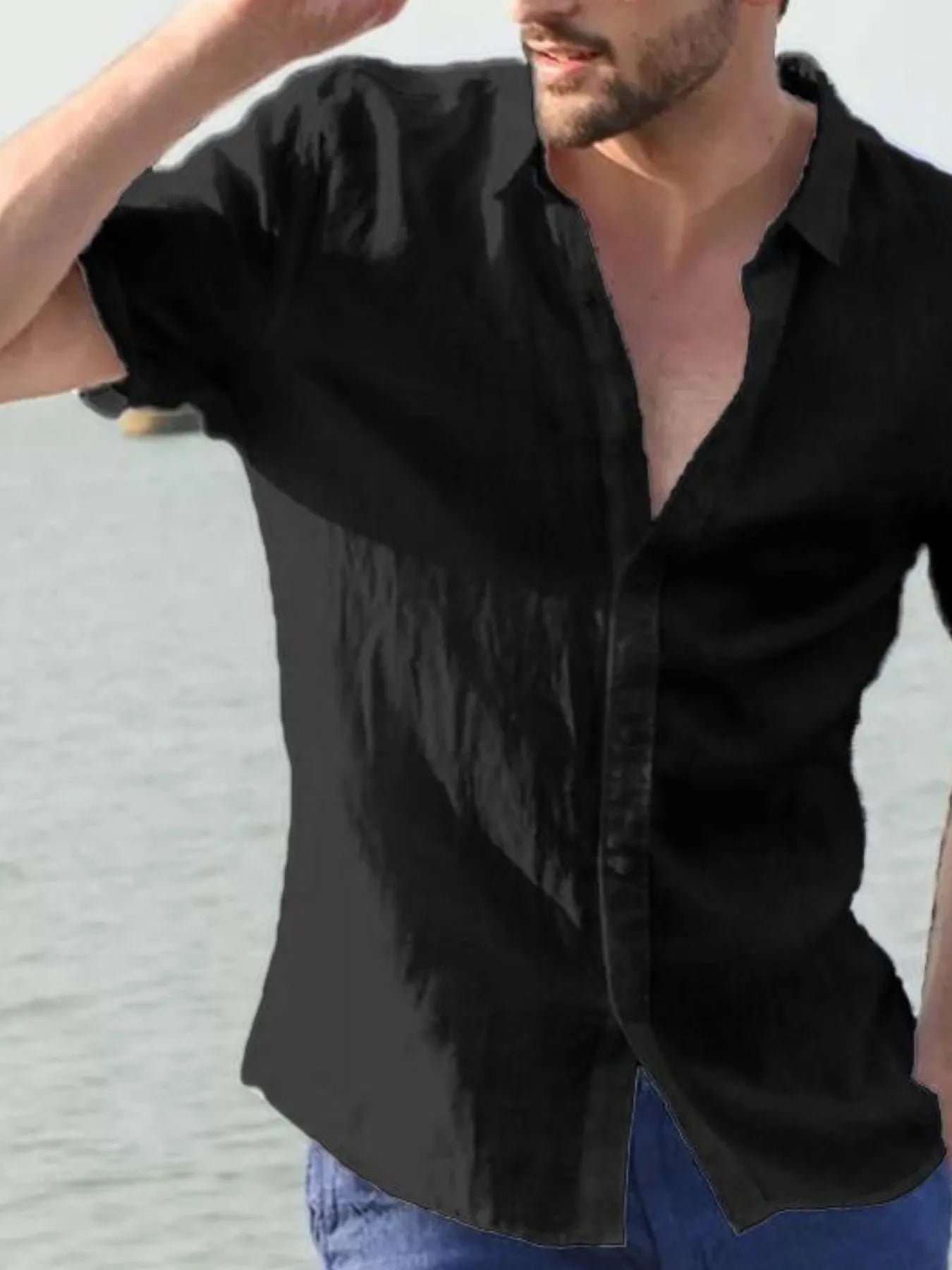 Men's Full Size Classic Linen Button Down Short Sleeve Shirt Plus Size