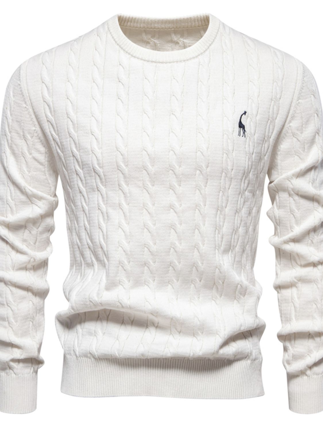 Men's Cable-Knit Round Neck Long Sleeve Sweater - Clothes For Her Online Store