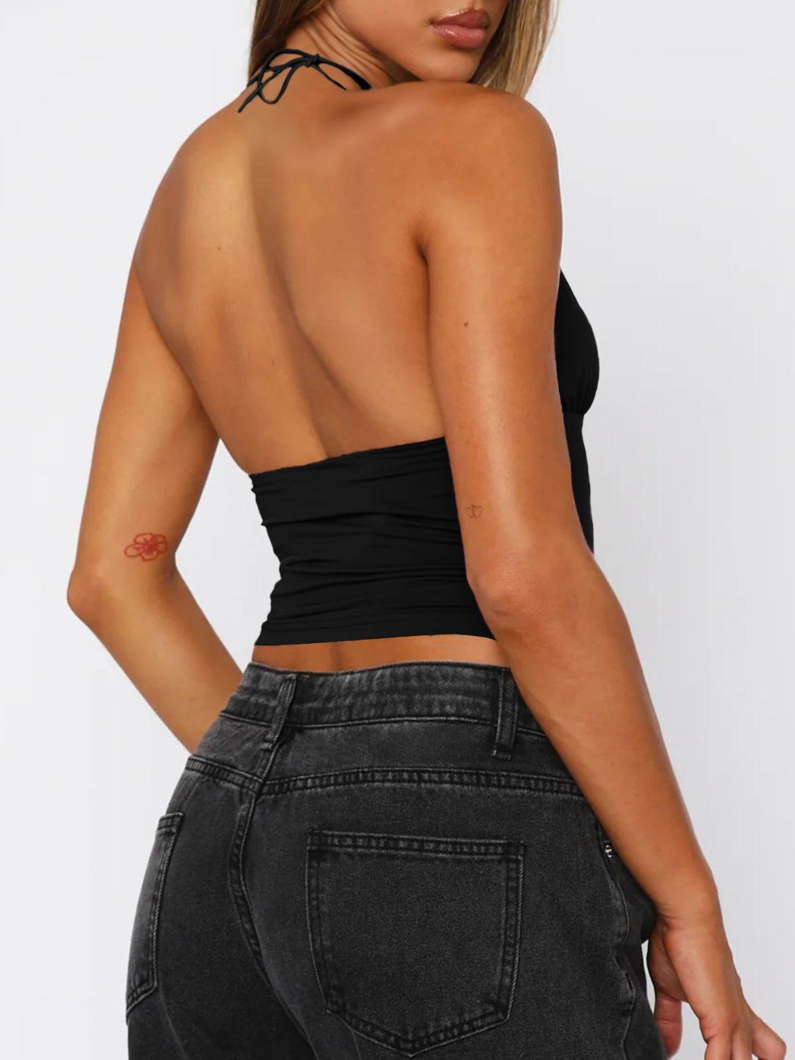 Devine Lace Detail Halter Neck Cami - Clothes For Her Online Store