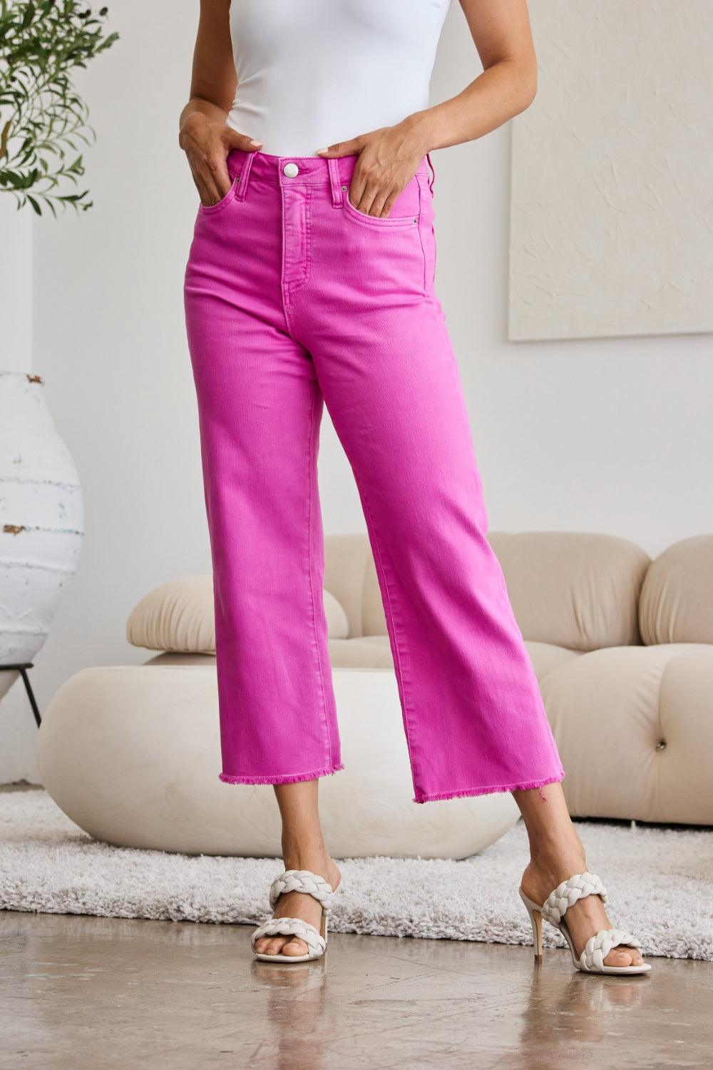 RFM Crop Chloe Full Size Tummy Control High Waist Raw Hem Jeans - Clothes For Her Online Store