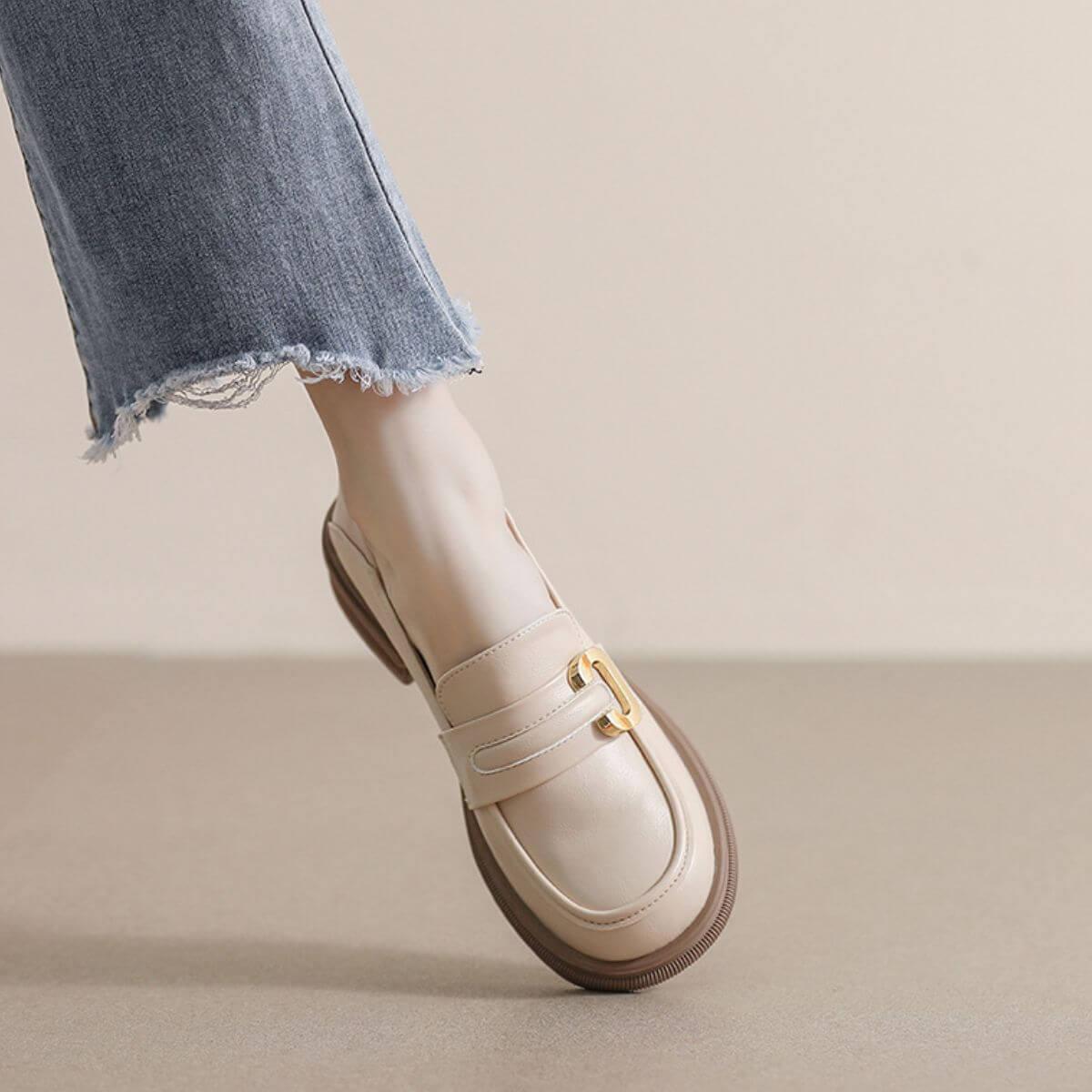 PU Leather Round Toe Loafers - Clothes For Her Online Store