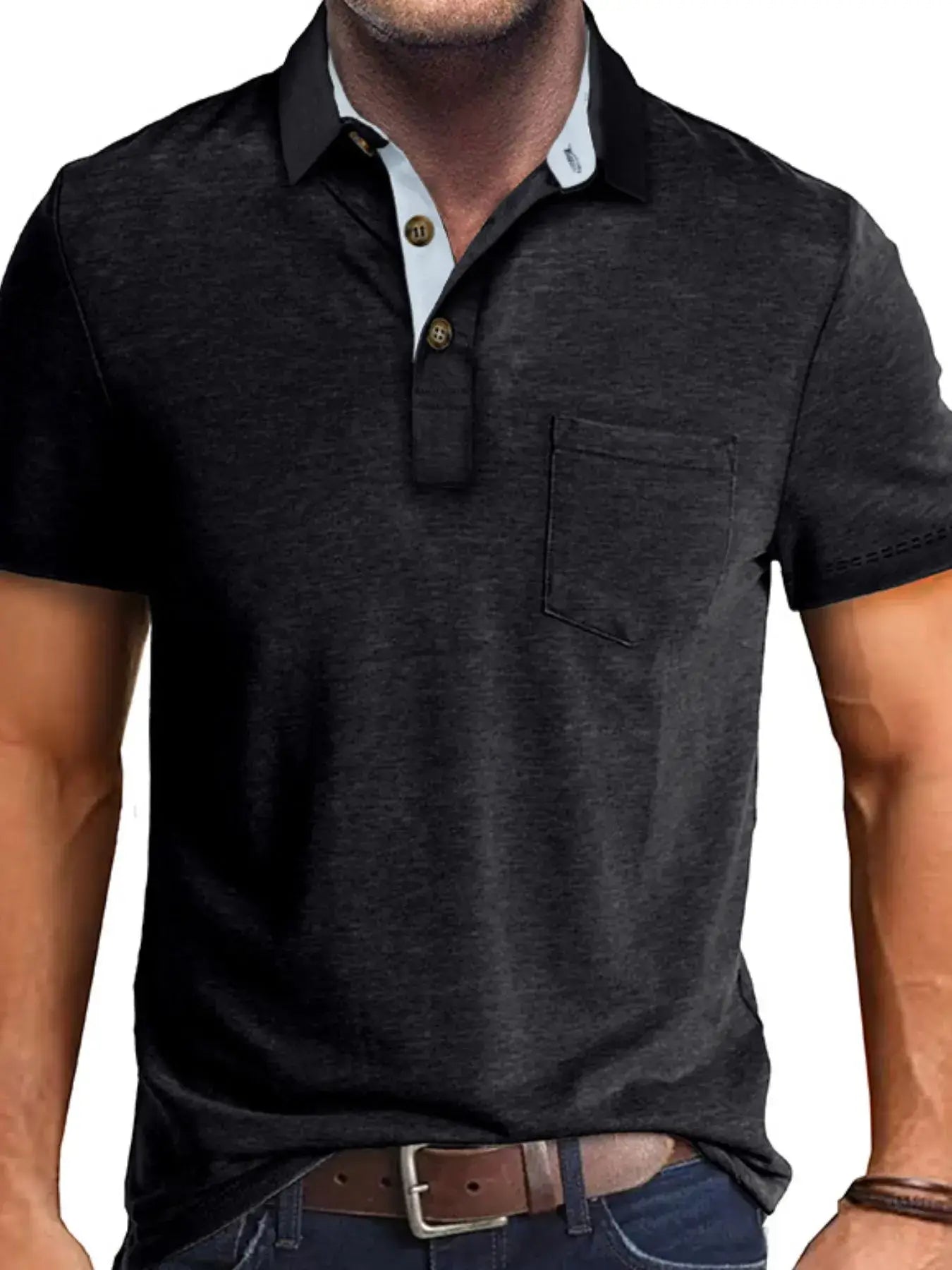 Men's Full Size Classic Heathered Pocket Polo Shirt Plus Size
