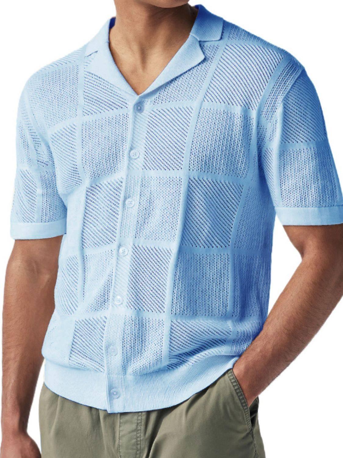 Men's Button Down Checkered Eyelet Shirt - Clothes For Her Online Store