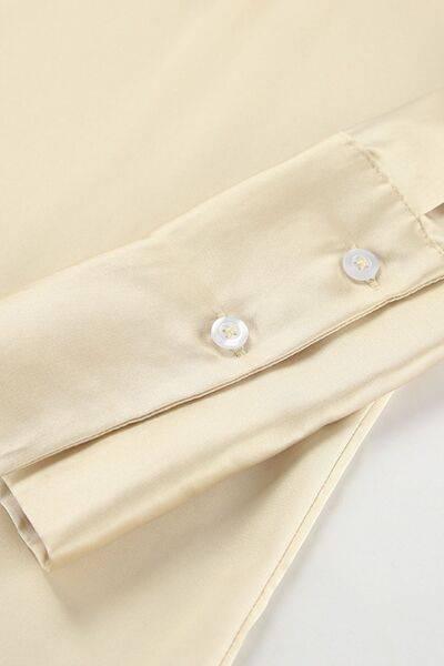 Button Down Long Sleeve Satin Shirt - Clothes For Her Online Store