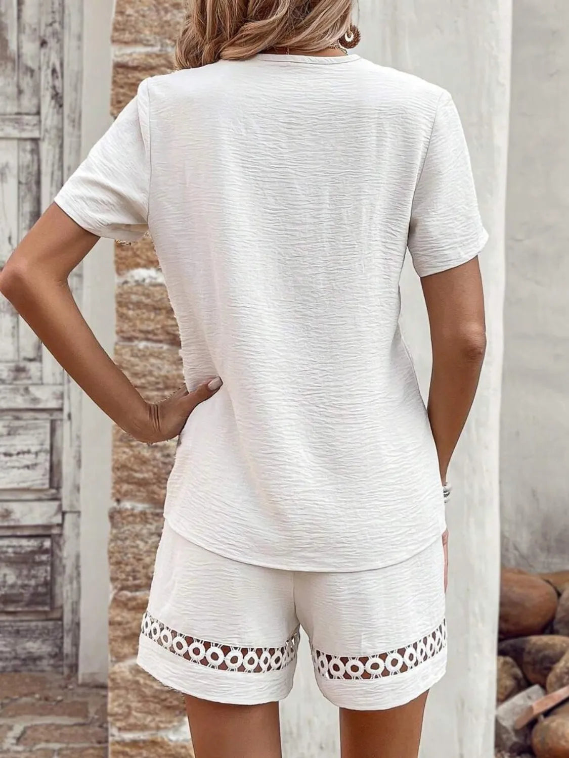 V Neck Short Sleeve Top and Shorts Set - Clothes For Her Online Store
