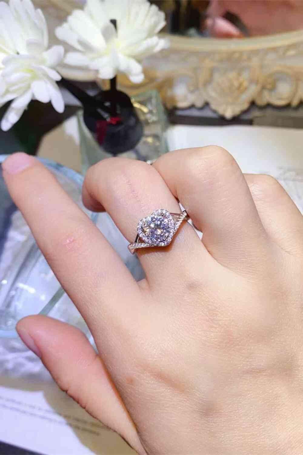 Adored 1 Carat Moissanite 925 Sterling Silver Heart Ring - Clothes For Her Online Store