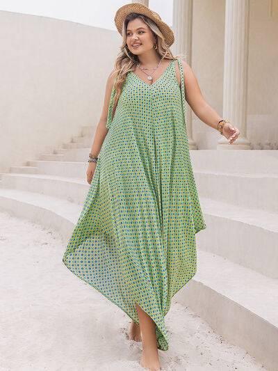 Plus Size Printed V-Neck Wide Leg Jumpsuit - Clothes For Her Online Store