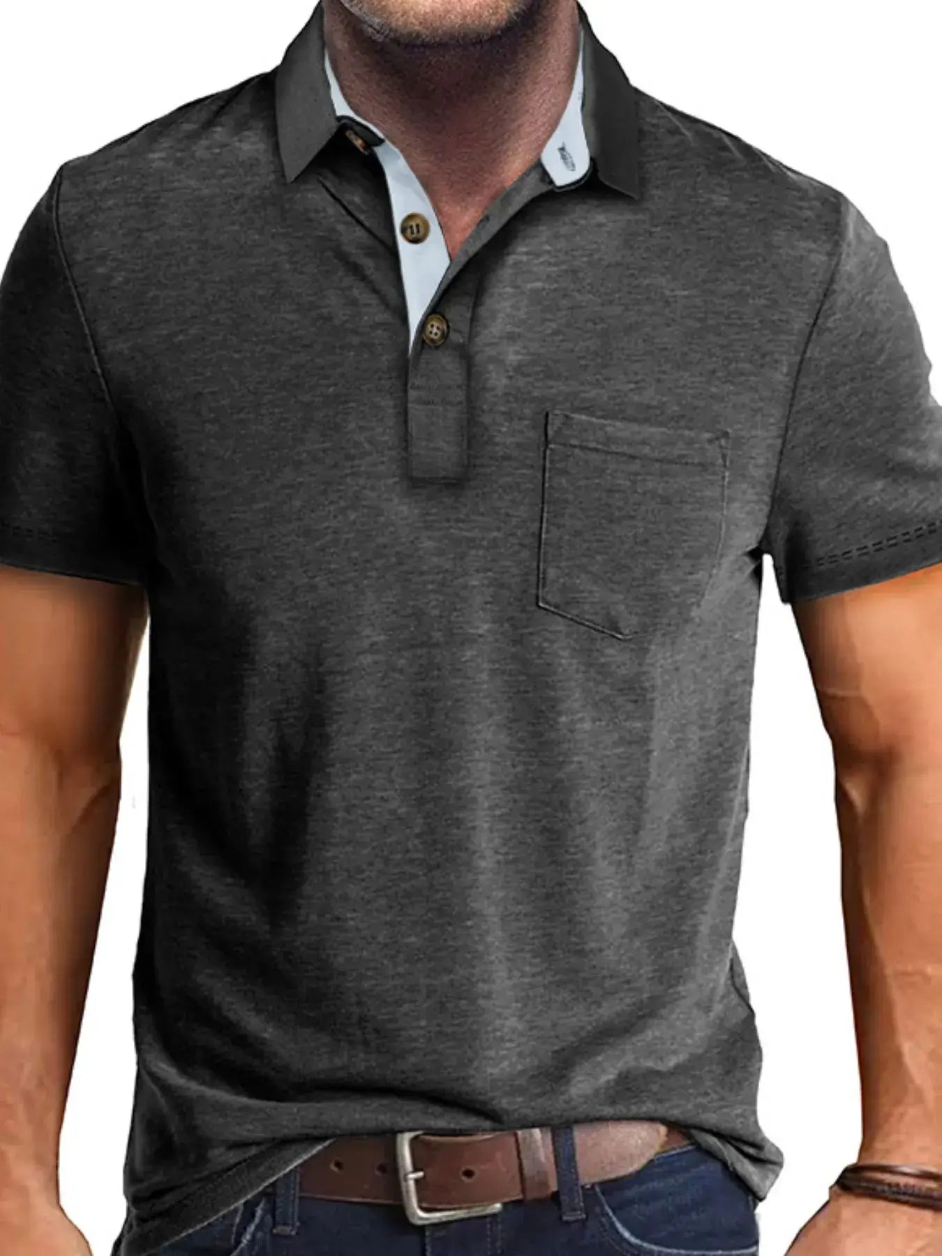 Men's Full Size Classic Heathered Pocket Polo Shirt Plus Size
